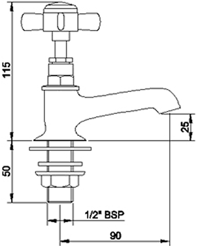 Technical image of Crown Traditional Basin Taps & 3/4" Bath Shower Mixer Tap Set (Chrome).