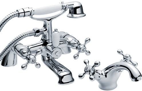 Larger image of Viscount Basin & Bath Shower Mixer Tap Set (Chrome).