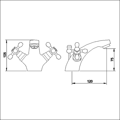 Technical image of Viscount Basin & Bath Filler Tap Set (Chrome).