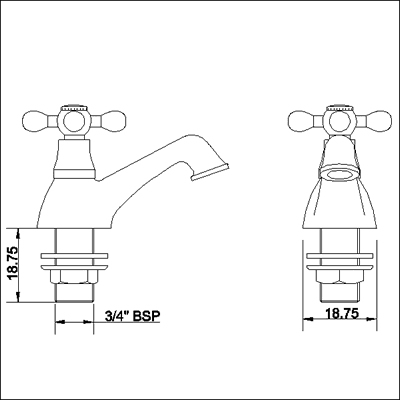 Technical image of Viscount Basin & Bath Taps Set (Chrome).