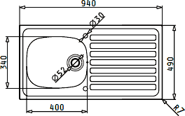 Technical image of Pyramis Kitchen Sink, Waste & Tap. 940x490mm (Reversible).