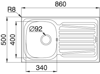 Technical image of Pyramis Sparta Kitchen Sink & Waste. 860x500mm (Reversible, 1 Tap Hole).