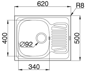 Technical image of Pyramis Sparta Kitchen Sink, Waste & Tap. 620x500mm (Reversible).