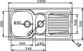 Technical image of Pyramis Sparta Kitchen Sink & Waste. 1000x500mm (Reversible, 1.5 Bowl).