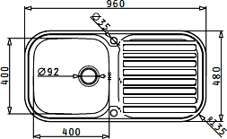 Technical image of Pyramis Galaxy Kitchen Sink & Waste. 960x480mm (200mm Deep Bowl).