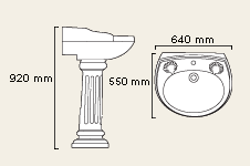 Technical image of Durham 2 Tap Hole Basin and Pedestal.