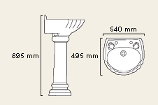 Technical image of Warwick 2 Tap Hole Basin and Pedestal.