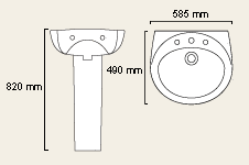 Technical image of Wexford 1 Tap Hole Basin and Pedestal.