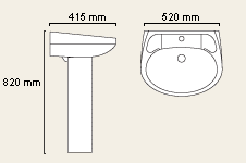 Technical image of Wicklow 2 Tap Hole Cloakroom Basin and Pedestal.