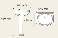 Technical image of Avoca Classique 2 Tap Hole Basin and Pedestal.