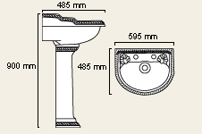 Technical image of Waterford Ravel 2 Tap Hole Basin and Pedestal.