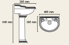 Technical image of Waterford Ravel 2 Tap Hole Cloakroom Basin and Pedestal.
