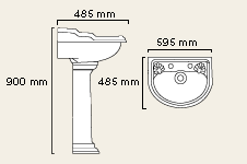 Technical image of Waterford Finesse 2 Tap Hole Basin and Pedestal.