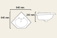 Technical image of Waterford Finesse 2 Tap Hole Corner Basin.