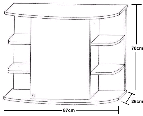 Technical image of Cabinets Specchio 1 door wall cabinet. Lights + shaver socket. 870x695x260mm.