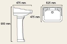 Technical image of Galway 2 Tap Hole Basin and Pedestal.