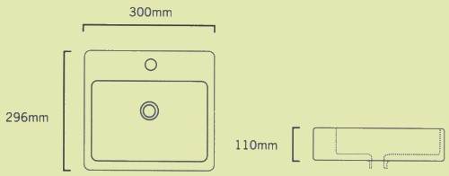 Technical image of Shires Square Teorema Free-Standing Basin, 1 Tap Hole. 300x300x110mm.