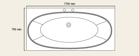 Technical image of Waterford Ravel double ended white bath. 1700 x 750mm. Legs included.