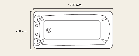 Technical image of Galway White bath. 1700 x 750mm. Legs included.