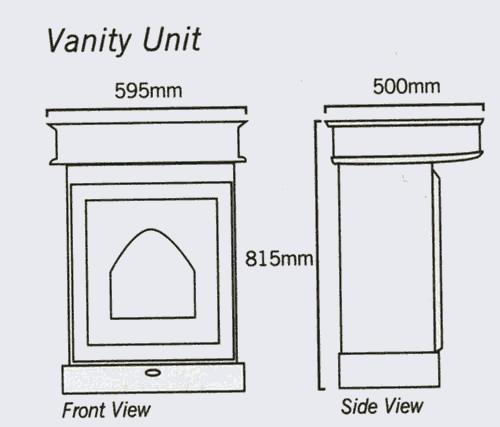 Technical image of Waterford Wood Vanity unit in traditional cherry finish with vanity basin.