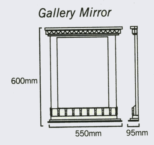 Technical image of Waterford Wood Traditional bathroom mirror in cherry with gold rail.