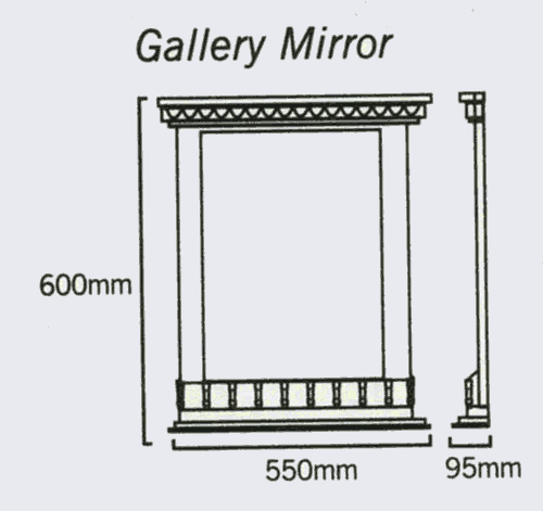 Technical image of Waterford Wood Traditional bathroom mirror in limed oak witth gold rail.