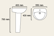 Technical image of Saros 1 Tap Hole Basin and Pedestal.