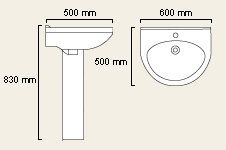 Technical image of Ida 1 Tap Hole Basin and Pedestal.