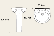 Technical image of Alba 1 Tap Hole Basin and Pedestal.