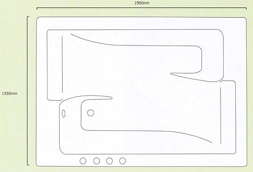 Technical image of Shires 1950 x 1350mm Maharaja acrylic double bath with 4 tap holes.