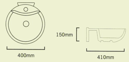 Technical image of Shires Round Sfera Free-Standing Basin, 1 Tap Hole. 400x150mm.
