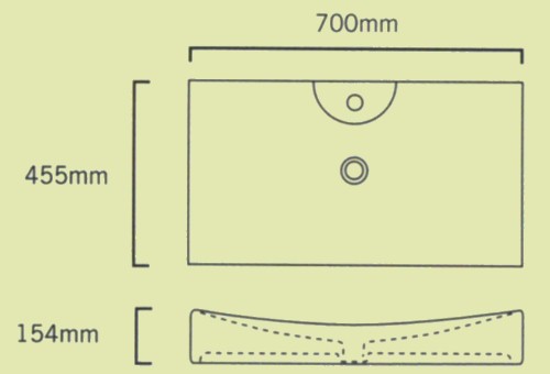 Technical image of Shires Rectangular Tsunami Free-Standing Basin with 1 Tap Hole.