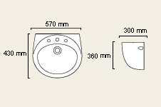 Technical image of Linear 1 Tap Hole Basin and Semi-Pedestal.