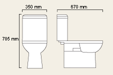 Technical image of Alba WC with cistern and fittings