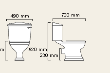 Technical image of Avoca Classique WC with cistern and fittings