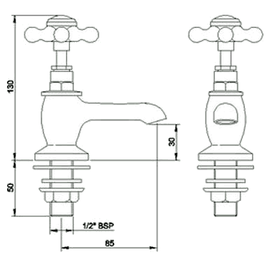 Technical image of Hudson Reed Topaz Basin taps (Pair, Chrome)
