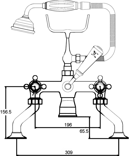 Technical image of Hudson Reed Topaz Bath shower mixer (Chrome)
