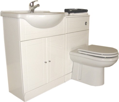 Example image of daVinci White bathroom furniture suite with tap and waste.  Left Handed.