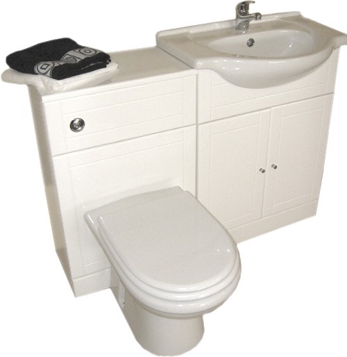 Larger image of daVinci White bathroom furniture suite with tap and waste.  Right Handed.