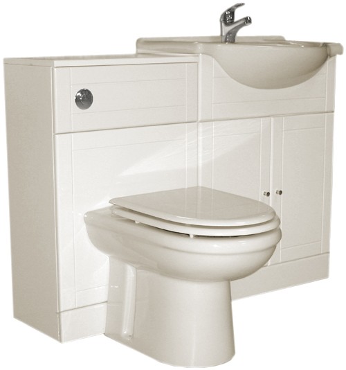 Example image of daVinci White bathroom furniture suite with tap and waste.  Right Handed.