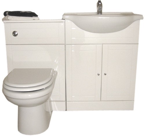 Example image of daVinci White bathroom furniture suite with tap and waste.  Right Handed.