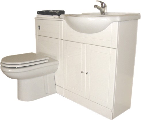 Example image of daVinci White bathroom furniture suite with tap and waste.  Right Handed.