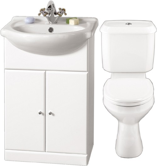 Larger image of daVinci White 550mm Vanity Suite With Vanity Unit, Basin, Toilet & Seat.