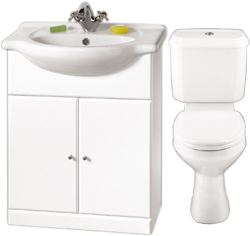 Larger image of daVinci White 650mm Vanity Suite With Vanity Unit, Basin, Toilet & Seat.
