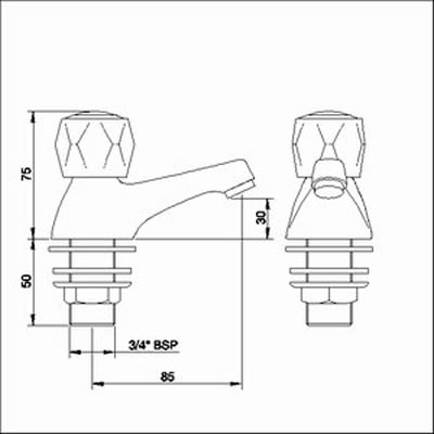 Technical image of Solo Bath taps (Pair, Chrome)