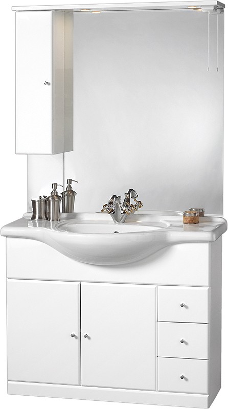 Larger image of daVinci 1050mm Contour Vanity Unit with ceramic basin, mirror and cabinet.