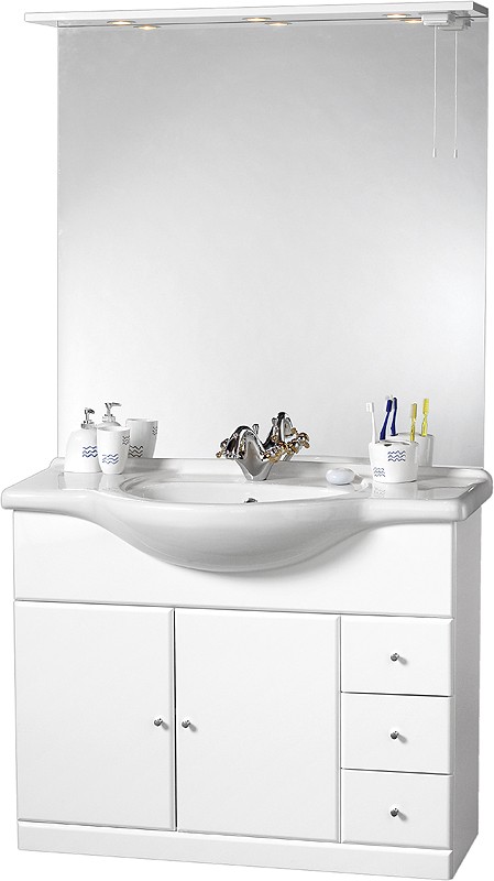 Larger image of daVinci 1050mm Contour Vanity Unit with ceramic basin, mirror and lights.