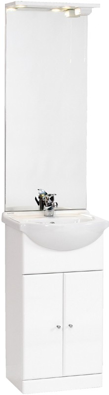 Larger image of daVinci 450mm Contour Vanity Unit with ceramic basin, mirror and lights.
