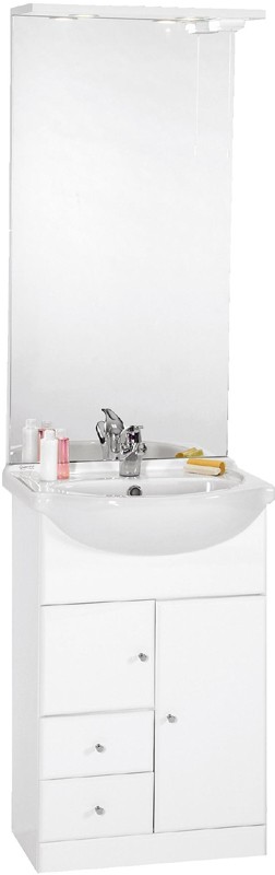 Larger image of daVinci 550mm Contour Vanity Unit with ceramic basin, mirror and lights.