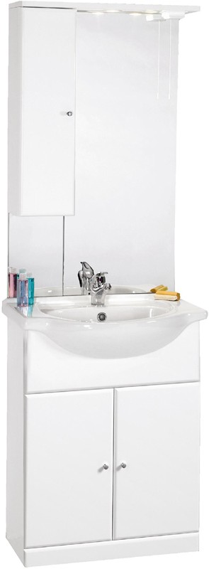 Larger image of daVinci 650mm Contour Vanity Unit with ceramic basin, mirror and cabinet.